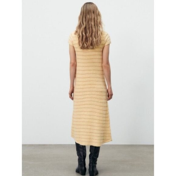 NWT ZARA WOOL Blend Knit Cap Sleeve Contrast Detail Midi Dress 9698/033 LARGE - Picture 4 of 14